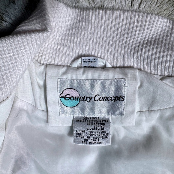 1980's Country Concepts Womens‎ Jacket Full Zip Coat Windbreaker L. White Bomber - Picture 3 of 10